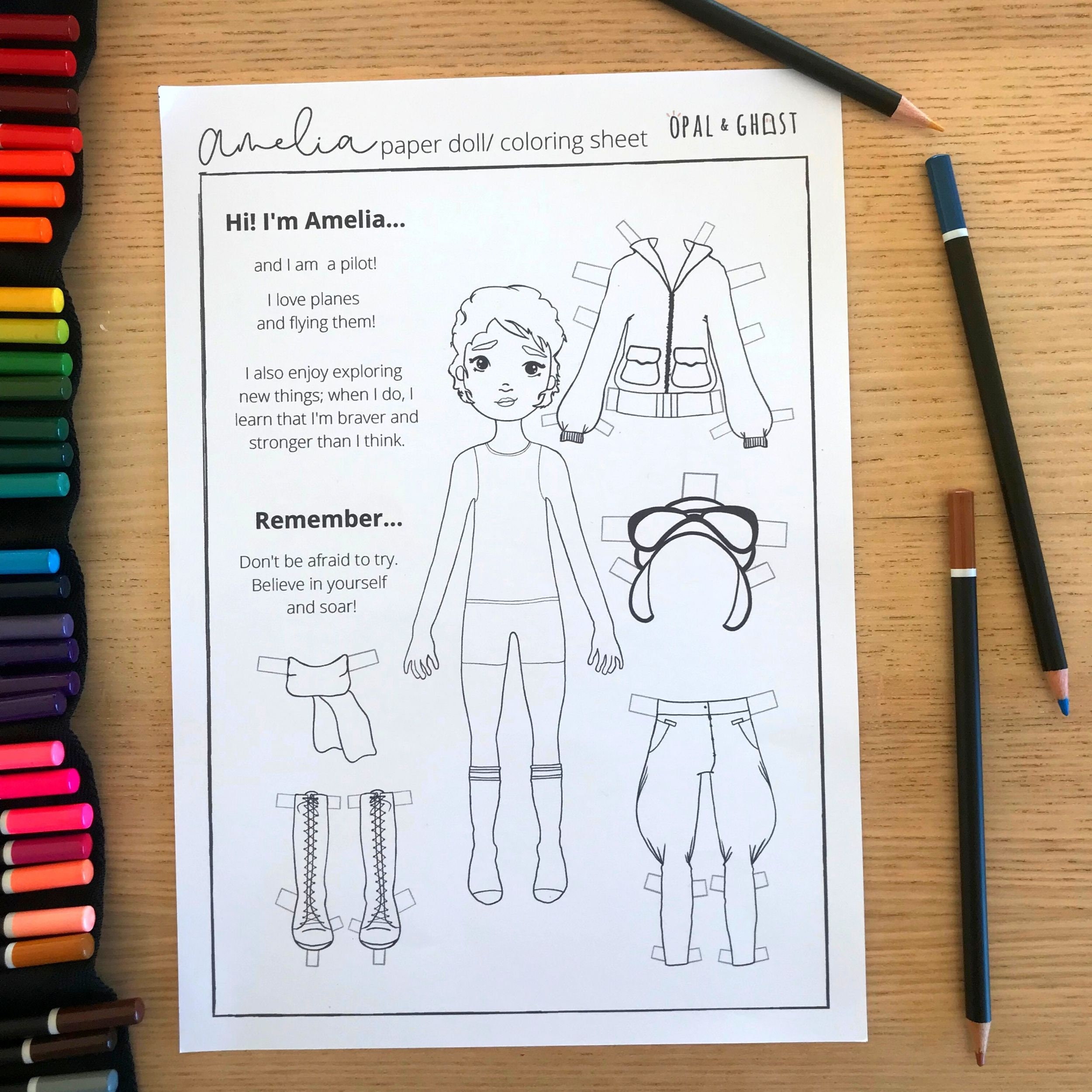 Amelia Paper Doll Coloring Digital Creative Sheet PDF | Etsy