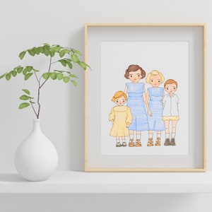 Custom Illustrated Family Portrait, Digital, Wall Art, Personalized Gift, Family of 4
