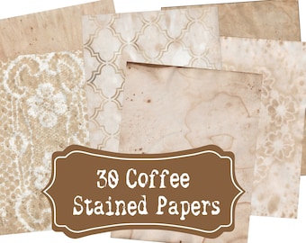 Paquete de papel con manchas de café, páginas de diario vintage (descarga digital)