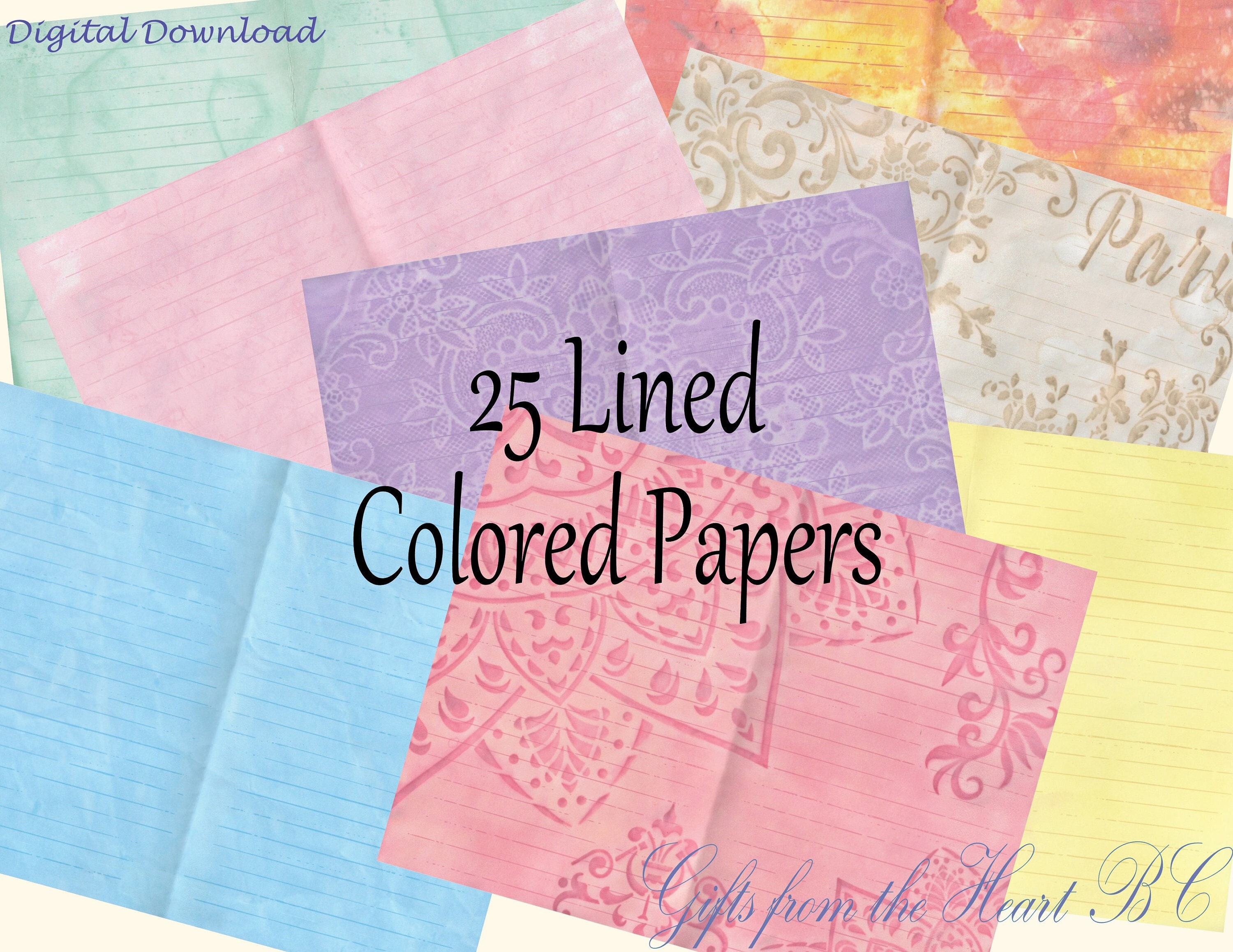 25 Lined Colored Pages, Coffee Stained Lined Paper, Lined Background ...