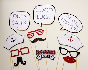 Duty Calls Photo Booth Props: Sailor Hats, Lips, Mustache