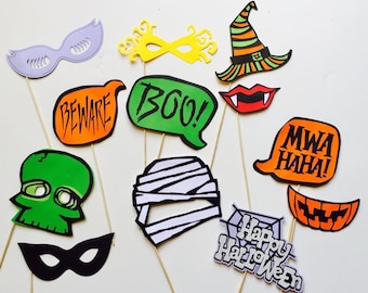 Halloween Photo Booth Props, Cardstock Masks & Signs