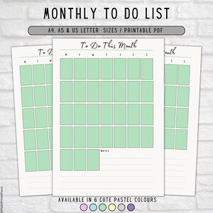 Printable Monthly Planner, Month to do list | A4 A5 + US letter size print at home organiser. Instant download!