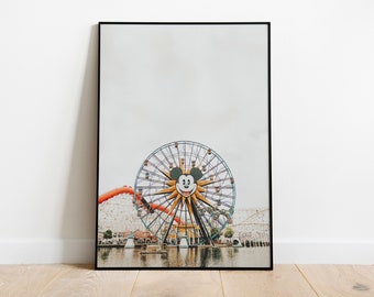 Vintage Ferris Wheel Fantasy Print, Theme Park Ferris Wheel Print, Fun Wall Art, California Photo, Art Print, Photo Print, Digital Download