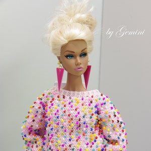przez GEMINI ~ ZAMÓW W PRZEDSPRZEDAŻY sweterek dla lalki wykonany z dzianiny, ubranka dla Fashion Royalty FR2 Poppy Parker Momoko w skali 1/6