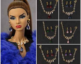 Crystal necklace earrings set for Fashion Royalty Poppy Parker Momoko Lovetones Mizi fashion doll 12 inch 1/6 scale