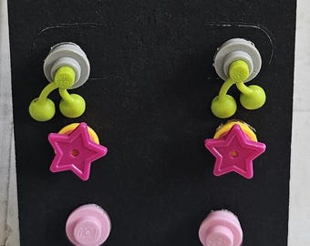 Building Brick Earrings Set of 3 pairs