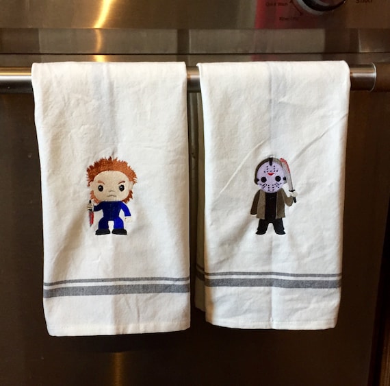Michael or Jason Embroidered or Pinhead or Freddy Dishtowel