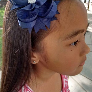 Girls Hair Bow Navy Boutique Hair Bow with Sparkly Heart for Formal, Wedding, Birthday Events Cute Back to School Gift for Girls image 5