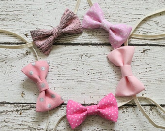 Baby Headbands - Baby Bow Hair Bands - Mini Bow Headbands - Rose Quartz Fabric Bow Headband - Pink Itty Bitty Bow Headbands - Gift for Baby