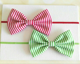 Stripes Baby Bow Headbands - Christmas Headband - Red Green Baby Bow Headband - Baby Hair Bands - Fabric Bow Headband - Big Hair Bows