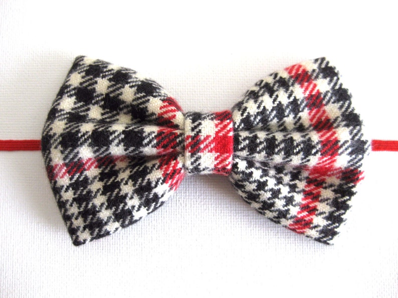 Plaid Baby Bow Headbands Christmas Headband Baby Hair Bands Red Black White Baby Bow Headband Girls Hair Bow Flannel Big Hair Bows image 1