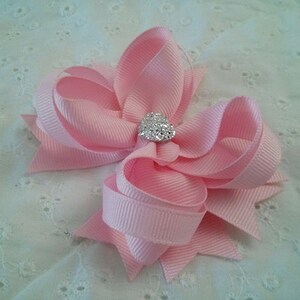 Girls Hair Bow Light Pink Boutique Bow Toddler Hair Bow Gift for Girls School Bow Wedding Bow with Sparkly Heart image 2