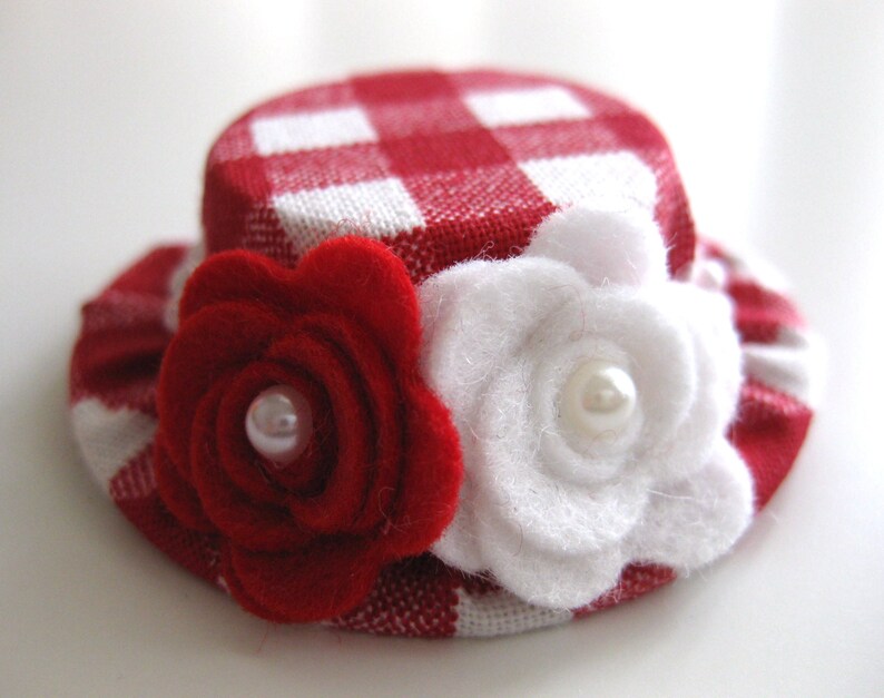 Red and White Baby Hair Clips Gingham Mini Top Hat Clips for Etsy