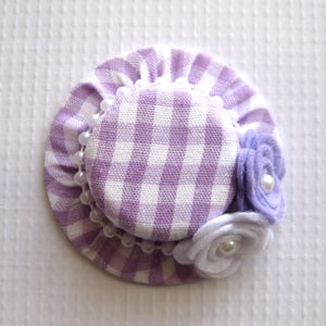 Lavender and White Baby Hair Clips Gingham Mini Top Hat Clips for Toddlers Mini Hat Headbands for Babies Felt Flower Baby Headbands image 6