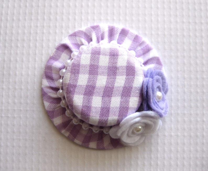 Lavender and White Baby Hair Clips Gingham Mini Top Hat Clips for Toddlers Mini Hat Headbands for Babies Felt Flower Baby Headbands image 6