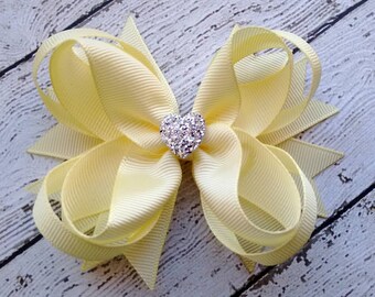 Girls Hair Bow ~ Baby Maize Boutique Hair Bow ~ Toddler Hair Bow ~ Cute Hair Bow ~ Gift for Girls ~ Formal Wedding Bow with Sparkly Heart