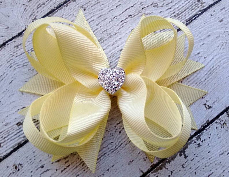 Girls Hair Bow Baby Maize Boutique Hair Bow Toddler Hair Bow Cute Hair Bow Gift for Girls Formal Wedding Bow with Sparkly Heart image 1