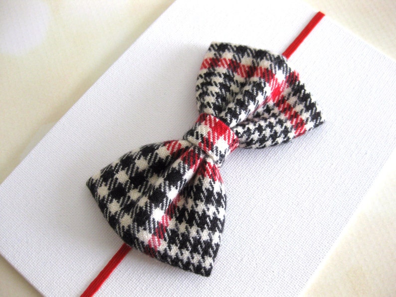 Plaid Baby Bow Headbands Christmas Headband Baby Hair Bands Red Black White Baby Bow Headband Girls Hair Bow Flannel Big Hair Bows image 2