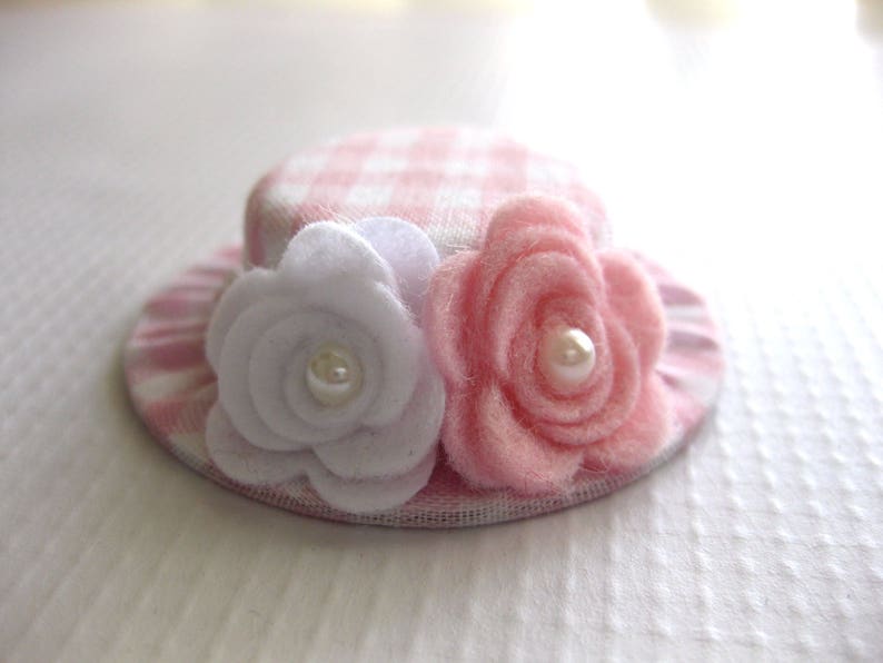 Lt Pink and White Baby Hair Clips Gingham Mini Top Hat Clips Etsy