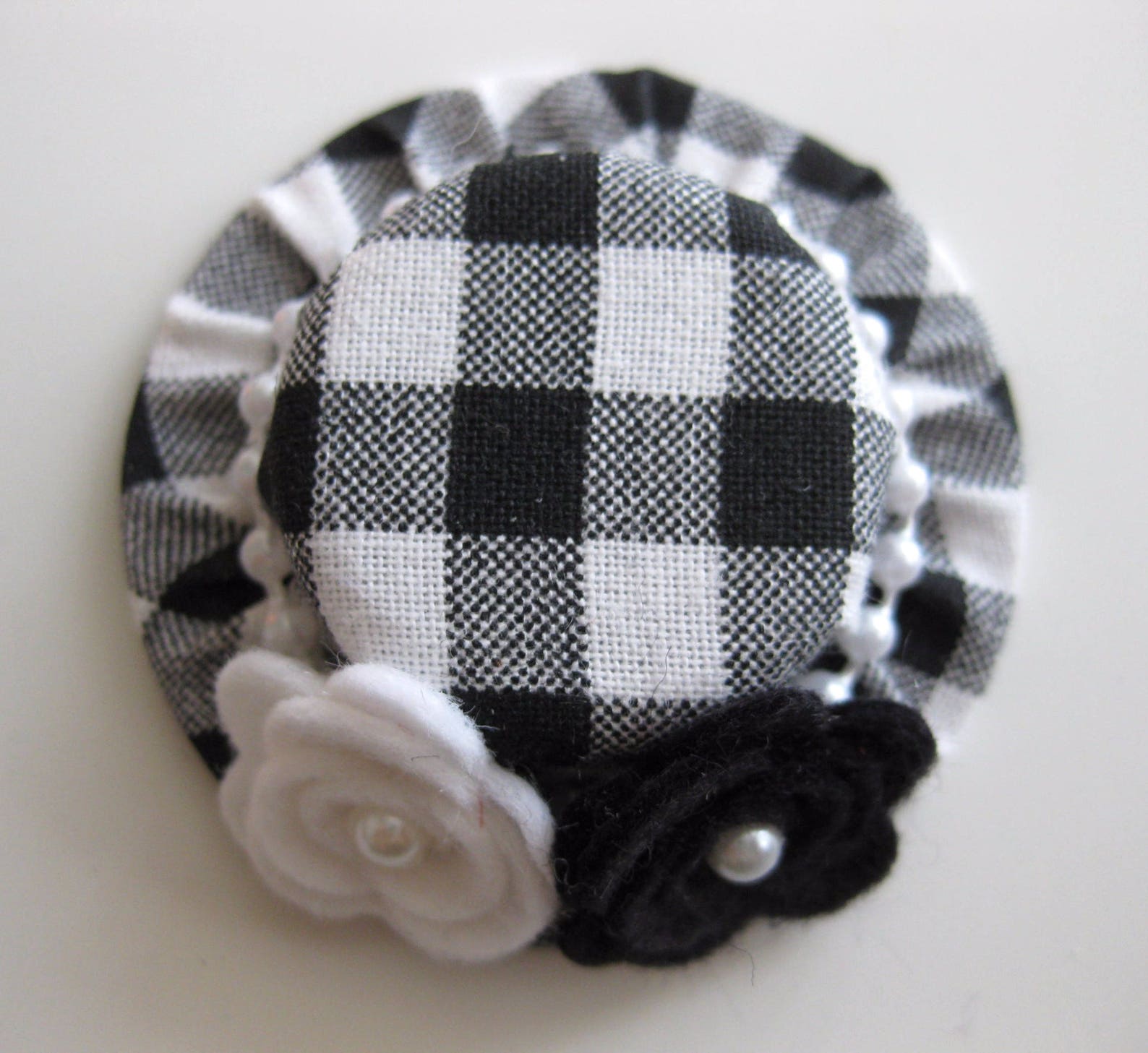 Black and White Baby Hair Clips Gingham Mini Top Hat Clips Etsy