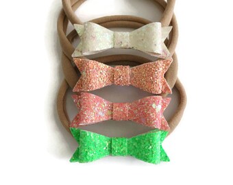 Glitter Bow Headband - Baby Bow Headband - Baby Hair Bands - Mini Bow Headband - Nylon Headband - Headband for Babies - Baby Headband Set
