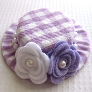 Lavender and White Baby Hair Clips Gingham Mini Top Hat Clips for Toddlers Mini Hat Headbands for Babies Felt Flower Baby Headbands image 3