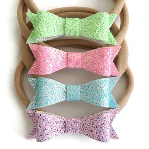 Glitter Bow Headband Baby Bow Headband Baby Hair Bands Mini Bow Headband Nylon Headband Headband for Babies Baby Headband Set image 1