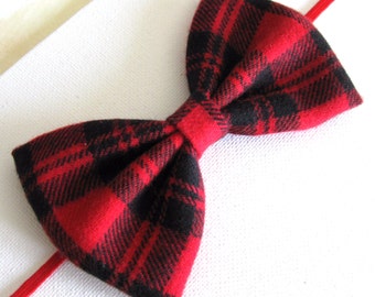 Christmas Headband - Plaid Baby Bow Headbands - Baby Hair Bands - Red Black Baby Bow Headband - Girls Hair Bow - Flannel Big Hair Bows