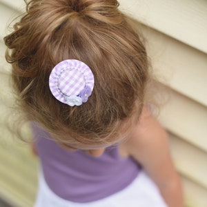 Lavender and White Baby Hair Clips Gingham Mini Top Hat Clips for Toddlers Mini Hat Headbands for Babies Felt Flower Baby Headbands image 2