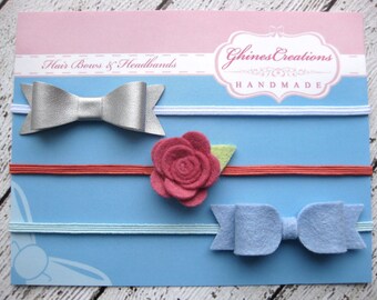 Felt Baby Headbands - Faux Leather Bow Baby Headband - Vegan Leather Baby Headband - Mini Bow Baby Headband Set - Felt Flower Headbands