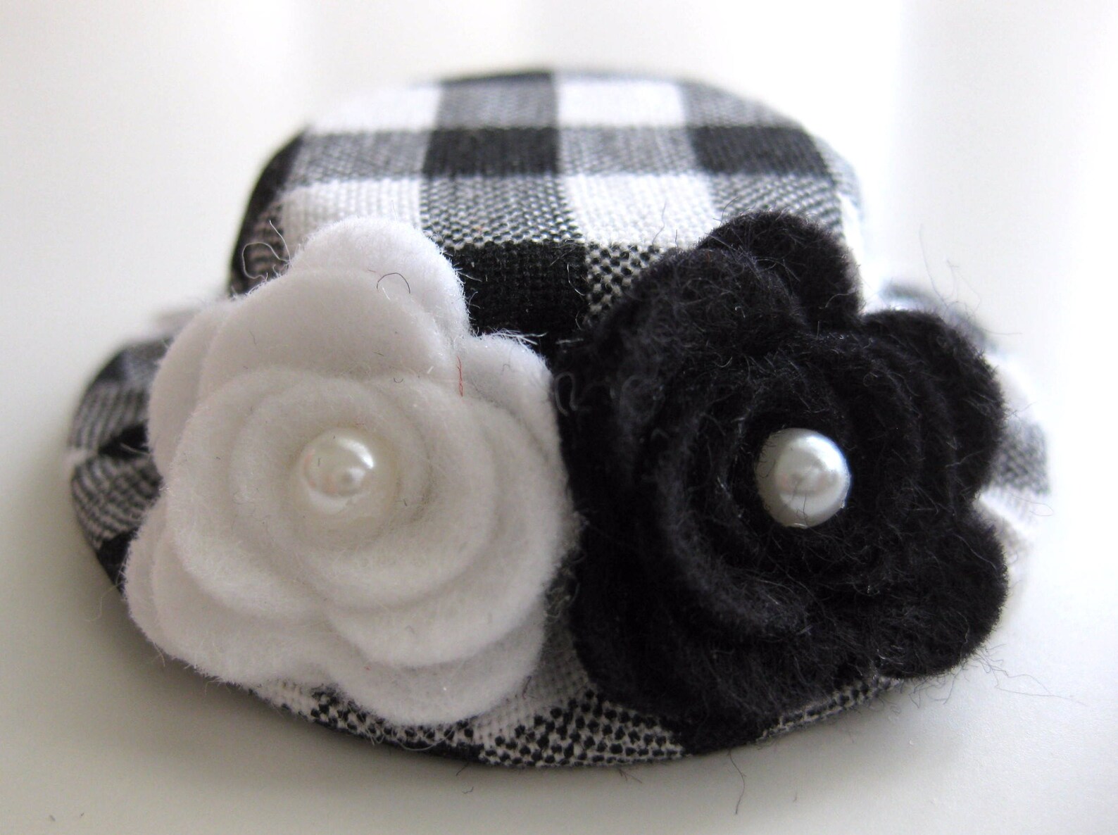 Black and White Baby Hair Clips Gingham Mini Top Hat Clips Etsy