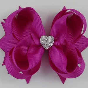 Wild Berry Boutique Hair Bow with Sparkly Heart for Formal Event, Wedding, Party, Birthday, Cute Back to School Gift for Girls image 1