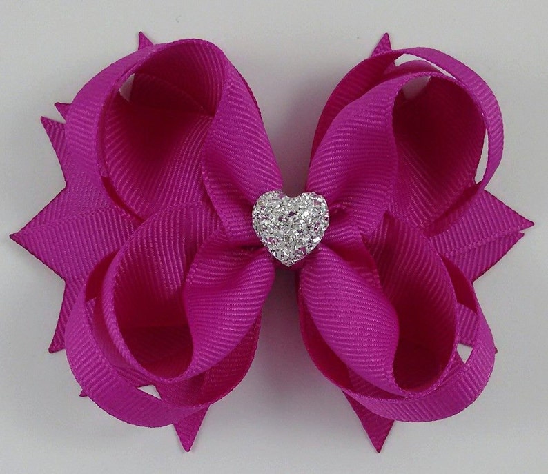 Wild Berry Boutique Hair Bow with Sparkly Heart for Formal Event, Wedding, Party, Birthday, Cute Back to School Gift for Girls image 1