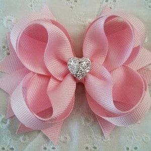 Girls Hair Bow Light Pink Boutique Bow Toddler Hair Bow Gift for Girls School Bow Wedding Bow with Sparkly Heart image 1