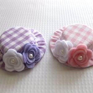 Lavender and White Baby Hair Clips Gingham Mini Top Hat Clips for Toddlers Mini Hat Headbands for Babies Felt Flower Baby Headbands image 7
