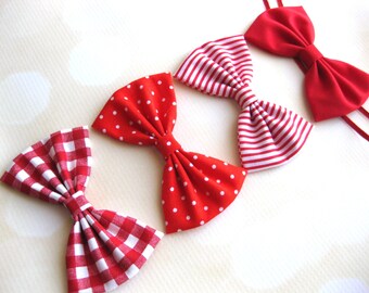 Red Hair Bows for Girls - Baby Bow Headbands - Fabric Bow Headbands - Mini Bow Headbands - Baby Hair Bands - Stripes Plaid Polka Dot Bows