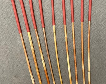 Sales Special - Set of 9 Classic Dragon Rattan Punishment Canes / School Canes / BDSM Canes ( BRICK RED Handles) - 95 cms - See specs