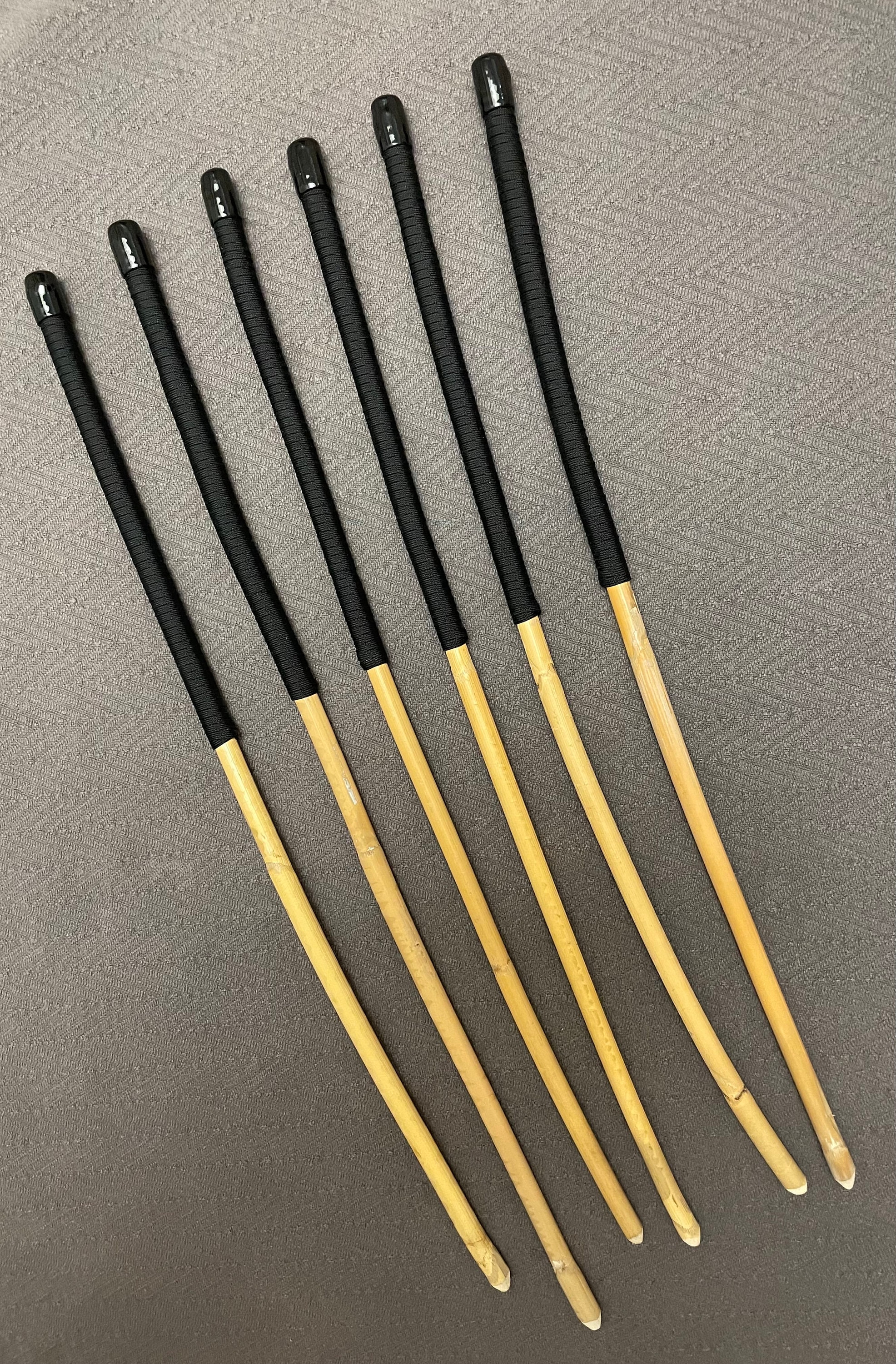 OTK Classic Kooboo Cane Six - Set of 6 Kooboo OTK Punishment canes - BLACK Handles - 60 cms L & 10-12.5 mm D ( Assorted )