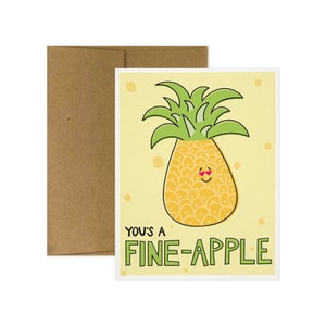 SUPER SALE You's a Fine-Apple, Greeting Card. Funny Valentine's Day Card. Valentine's Day Card. Funny Food Valentine. Pineapple Card. image 2