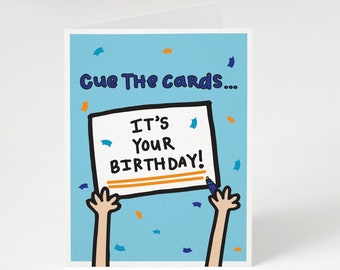 SUPER SALE! Cue The Cards...It's Your Birthday! Funny Birthday Card. Cue Cards Themed Card. Birthday Card. On Set Birthday Card. Production.