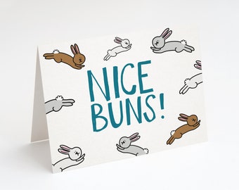 NICE BUNS, Greeting Card. Funny Anniversary Card. Cute Anniversary Card. Bunny Anniversary Card. Rabbit Anniversary Card. Cute Love Card.