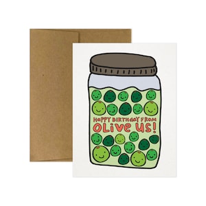 NEW Happy Birthday From Olive Us Greeting Card. Funny Birthday Card. Cute Birthday Card. Birthday Card from Group. Olives. Olive Us. Cute. image 2