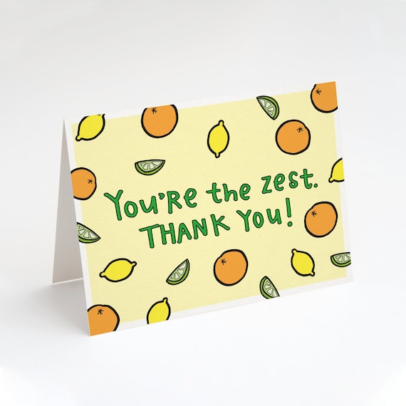 Lemon Cooking Card You/'re the Zest Greeting Card Kawaii Cheery Encouragement Card Thinking of You Thank You
