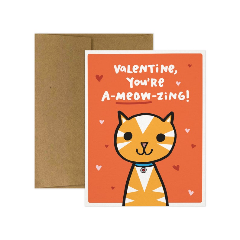 SUPER SALE Valentine, You're A-MEOW-Zing Funny Valentine's Day Card. Cat Themed Valentine's Day Card. Valentine Card. Cat Card. Meow. Cat. image 2