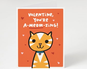 SUPER SALE! Valentine, You're A-MEOW-Zing! Funny Valentine's Day Card. Cat Themed Valentine's Day Card. Valentine Card. Cat Card. Meow. Cat.