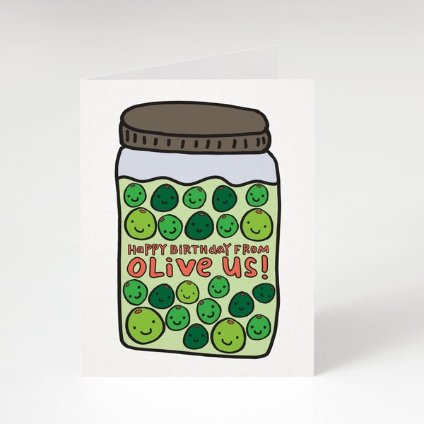 NEW! Happy Birthday From Olive Us! Greeting Card. Funny Birthday Card. Cute Birthday Card. Birthday Card from Group. Olives. Olive Us. Cute.