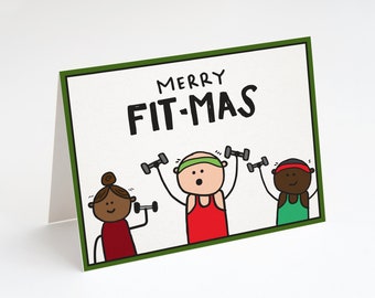 SUPER SALE! Merry Fit-Mas, Greeting Card. Funny Holiday Card. Funny Christmas Card. Funny Workout Christmas Card. Fitness Christmas. Fitness