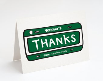 Vermont License Plate THANKS card. Greeting Card. Vermont Card. Thank You Card. Vermont. Vermont License Plate. License Plate. Thanks.