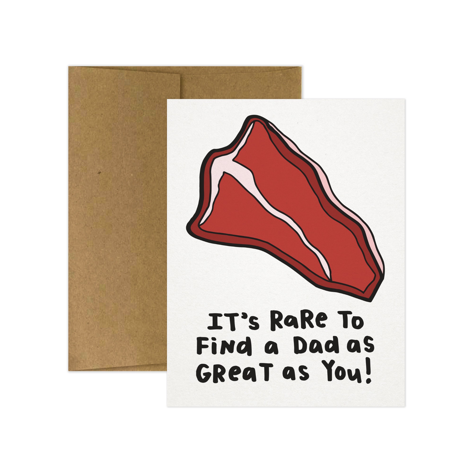 rare dad card Well Done Greeting Lionheart Prints Inside card has a popup grilled steak and reads Happy Father's Day Steak Greeting
